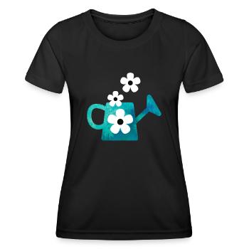 Blaue Gießkanne mit Blumen - Frauen Funktions-T-Shirt - Schwarz - Vorne - AI Model Female 172 light (172cm)