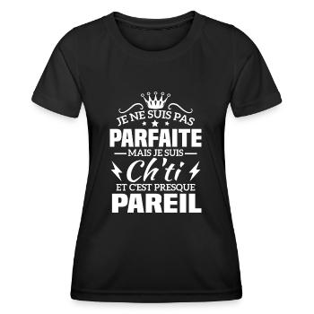 Pas parfaite mais je suis ch'ti - T-shirt sport Femme - noir - Devant - AI Model Female 172 light (172cm)