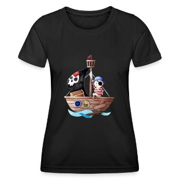 Petit pirate avec son bateau - T-shirt sport Femme - noir - Devant - AI Model Female 172 light (172cm)