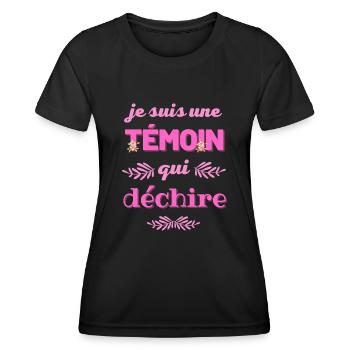 je suis une témoin qui déchire (rose et fleurs) - T-shirt sport Femme - noir - Devant - AI Model Female 172 light (172cm)