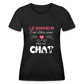 le bonheur c est d être aimé par un chat - T-shirt sport Femme - noir - Devant - AI Model Female 172 light (172cm)
