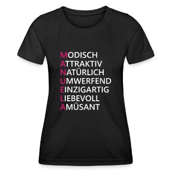 Manuela Name Geschenk - Frauen Funktions-T-Shirt - Schwarz - Vorne - AI Model Female 172 light (172cm)