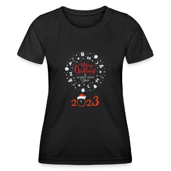 Merry Christmas and happy New Year 2023 - T-shirt sport Femme - noir - Devant - AI Model Female 172 light (172cm)
