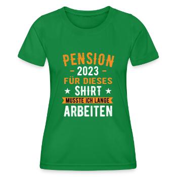 Pensionierung 2023 Pension Pensionisten - Frauen Funktions-T-Shirt - Kelly Green - Vorne - AI Model Female 172 dark (172cm)