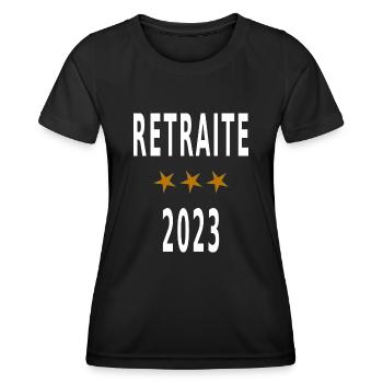 Retraite 2023, blanc - T-shirt sport Femme - noir - Devant - AI Model Female 172 light (172cm)