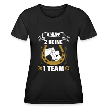 4 Hufe 2 Beine 1 Team süßer Reiter Spruch Geschenk - Frauen Funktions-T-Shirt - Schwarz - Vorne - AI Model Female 172 light (172cm)