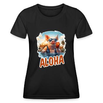 Hawaiian pig with sunglasses on vacation malle - Women's Functional T-Shirt - black - Front - AI Model Female 172 light (172cm)