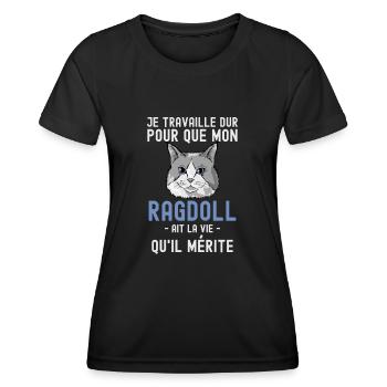Chat mignon de race Ragdoll - T-shirt sport Femme - noir - Devant - AI Model Female 172 light (172cm)