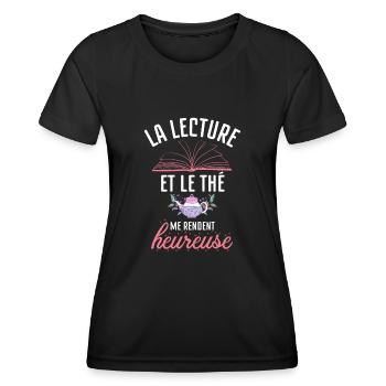 LA LECTURE et le thé me rendent heureuse 2 - T-shirt sport Femme - noir - Devant - AI Model Female 172 light (172cm)