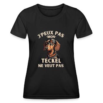 Chien de race TECKEL - T-shirt sport Femme - noir - Devant - AI Model Female 172 light (172cm)
