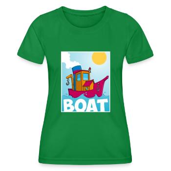 Cartoon image of a funny tugboat - Women's Functional T-Shirt - kelly green - Front - AI Model Female 172 dark (172cm)