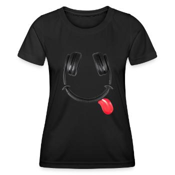 Casque souriant #lovely toons - T-shirt sport Femme - noir - Devant - AI Model Female 172 light (172cm)