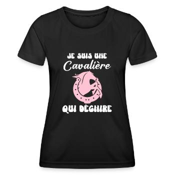 Cavalière cheval humour - T-shirt sport Femme - noir - Devant - AI Model Female 172 light (172cm)