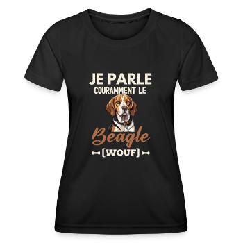 Je parle couramment le beagle wouf - T-shirt sport Femme - noir - Devant - AI Model Female 172 light (172cm)