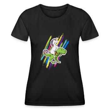 Einhorn Dinosaurier unicorn riding dino Geschenk - Frauen Funktions-T-Shirt - Schwarz - Vorne - AI Model Female 172 light (172cm)