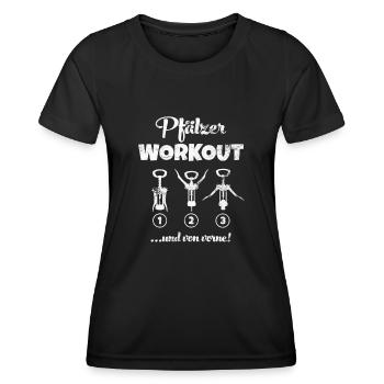 Pfälzer Workout Korkenzieher Weinfest Pfalz Shirt - Frauen Funktions-T-Shirt - Schwarz - Vorne - AI Model Female 172 light (172cm)