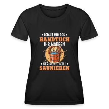 Sauna Schwitz Aufguss Saunakilt Bademantel - Frauen Funktions-T-Shirt - Schwarz - Vorne - AI Model Female 172 light (172cm)