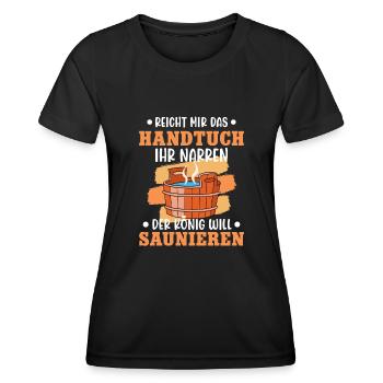 Sauna Schwitz Aufguss Saunakilt Bademantel - Frauen Funktions-T-Shirt - Schwarz - Vorne - AI Model Female 172 light (172cm)