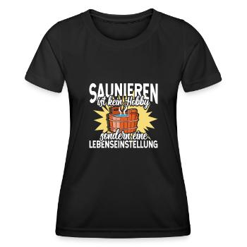 Sauna Schwitz Aufguss Saunakilt Bademantel - Frauen Funktions-T-Shirt - Schwarz - Vorne - AI Model Female 172 light (172cm)