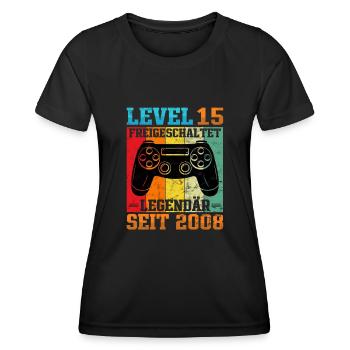 Gaming Geburtstag 2008 Level 15 - Frauen Funktions-T-Shirt - Schwarz - Vorne - AI Model Female 172 light (172cm)