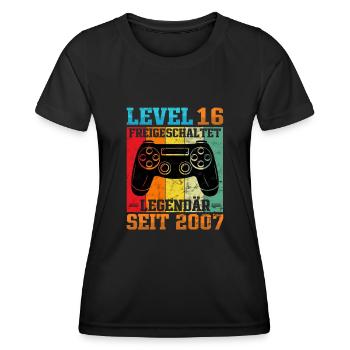 Gaming Geburtstag 2007 Level 16 - Frauen Funktions-T-Shirt - Schwarz - Vorne - AI Model Female 172 light (172cm)
