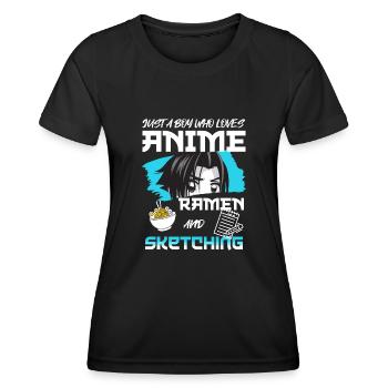 Juste un garçon qui aime les ramen d’anime et les croquis - T-shirt sport Femme - noir - Devant - AI Model Female 172 light (172cm)