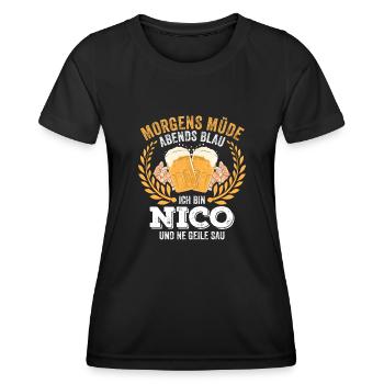 Nico Vorname Name Geburtstag Bier saufen - Frauen Funktions-T-Shirt - Schwarz - Vorne - AI Model Female 172 light (172cm)