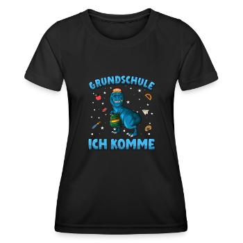 Grundschule ich komme Einschulung Tyrannosaurus - Frauen Funktions-T-Shirt - Schwarz - Vorne - AI Model Female 172 light (172cm)