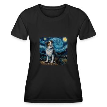 Australian Shepherd Van gogh starry night - Women's Functional T-Shirt - black - Front - AI Model Female 172 light (172cm)