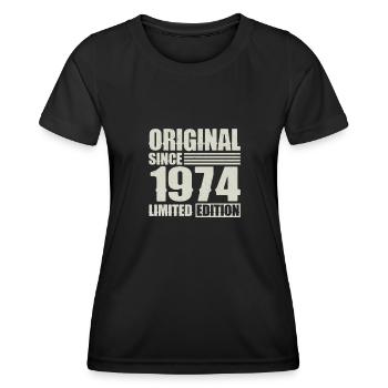 Original depuis 1974 Anniversaire 50 ans - T-shirt sport Femme - noir - Devant - AI Model Female 172 light (172cm)