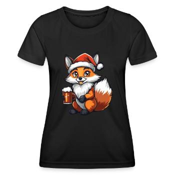 Fuchs Weihnachten Bier Lustig - Frauen Funktions-T-Shirt - Schwarz - Vorne - AI Model Female 172 light (172cm)