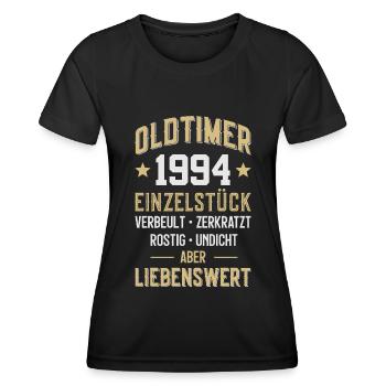 LUSTIG 32. GEBURTSTAG OLDTIMER 1994 EINZELSTÜCK - Frauen Funktions-T-Shirt - Schwarz - Vorne - AI Model Female 172 light (172cm)