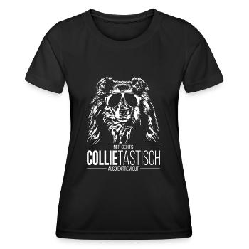 COLLIETASTISCH Langhaar Collie Hundespruch Hunde - Frauen Funktions-T-Shirt - Schwarz - Vorne - AI Model Female 172 light (172cm)