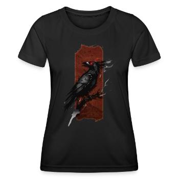 Crimson Gaze: Rabe mit roten Augen - Frauen Funktions-T-Shirt - Schwarz - Vorne - AI Model Female 172 light (172cm)