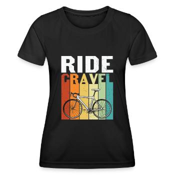 Ride Cravel Retro Sunset Riding Bicycle - Women's Functional T-Shirt - black - Front - AI Model Female 172 light (172cm)
