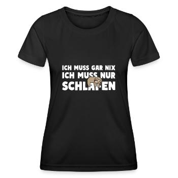 ICH MUSS NUR SCHLAFEN Faultier Motto - Frauen Funktions-T-Shirt - Schwarz - Vorne - AI Model Female 172 light (172cm)
