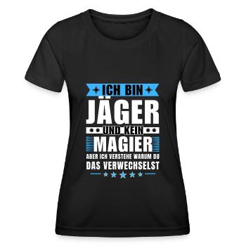 Ich bin Jäger und kein Magier - Frauen Funktions-T-Shirt - Schwarz - Vorne - AI Model Female 172 light (172cm)