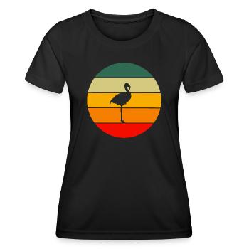 Exotisches Tier Vogel Geschenk Retro Flamingo - Frauen Funktions-T-Shirt - Schwarz - Vorne - AI Model Female 172 light (172cm)