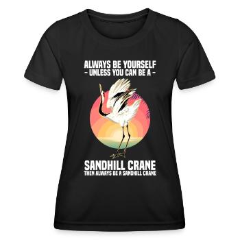 Kranich - Frauen Funktions-T-Shirt - Schwarz - Vorne - AI Model Female 172 light (172cm)
