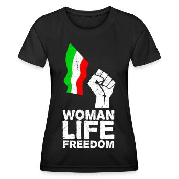 Woman, Life, Freedom | Free Iran! | Mit Flagge - Frauen Funktions-T-Shirt - Schwarz - Vorne - AI Model Female 172 light (172cm)