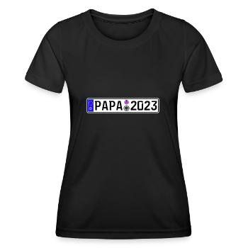 Papa 2023 Vater werden Nummernschild - Frauen Funktions-T-Shirt - Schwarz - Vorne - AI Model Female 172 light (172cm)