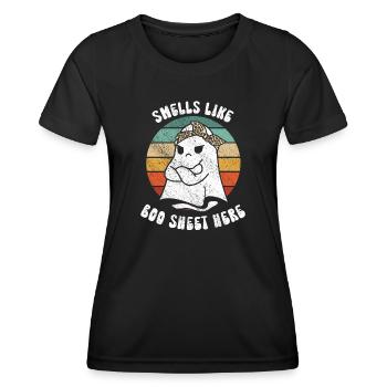 Halloween Ghost Funny Smells Like Boo Sheet Here - Women's Functional T-Shirt - black - Front - AI Model Female 172 light (172cm)