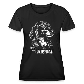 Loved by a Dachshund Longhair Dachshund Dogs Wilsigns - Women's Functional T-Shirt - black - Front - AI Model Female 172 light (172cm)