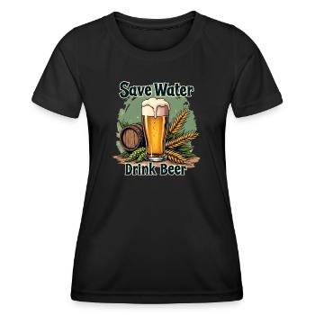 SAVE WATER DRINK BEER - BIERFASS HOPFEN UND MALZ - Frauen Funktions-T-Shirt - Schwarz - Vorne - AI Model Female 172 light (172cm)