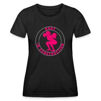 Fitness Sportlerin, Kniebeugen, Pink, Weiß - Frauen Funktions-T-Shirt - Schwarz - Vorne - AI Model Female 172 light (172cm)