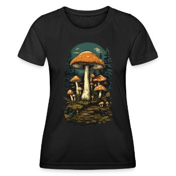 Vintage Pilze Design Retro Waldmagie Pilzsammler - Frauen Funktions-T-Shirt - Schwarz - Vorne - AI Model Female 172 light (172cm)