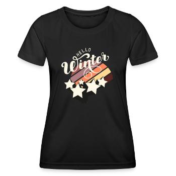 Hallo Winter! Hallo Winter, es ist gerillt. - Frauen Funktions-T-Shirt - Schwarz - Vorne - AI Model Female 172 light (172cm)