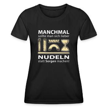 Nudeln statt Sorgen machen - Frauen Funktions-T-Shirt - Schwarz - Vorne - AI Model Female 172 light (172cm)