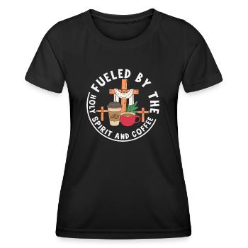 Alimenté par le Saint- et le café - T-shirt sport Femme - noir - Devant - AI Model Female 172 light (172cm)