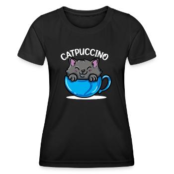 Catpuccino Kawaii Katze Kaffee Anime Otaku - Frauen Funktions-T-Shirt - Schwarz - Vorne - AI Model Female 172 light (172cm)
